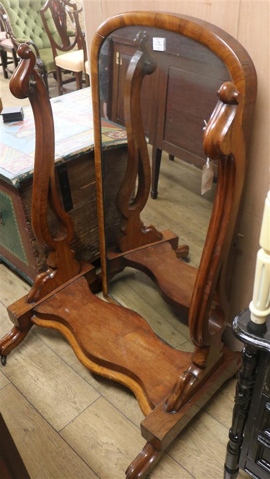 A Victorian mahogany cheval mirror, W.77cm